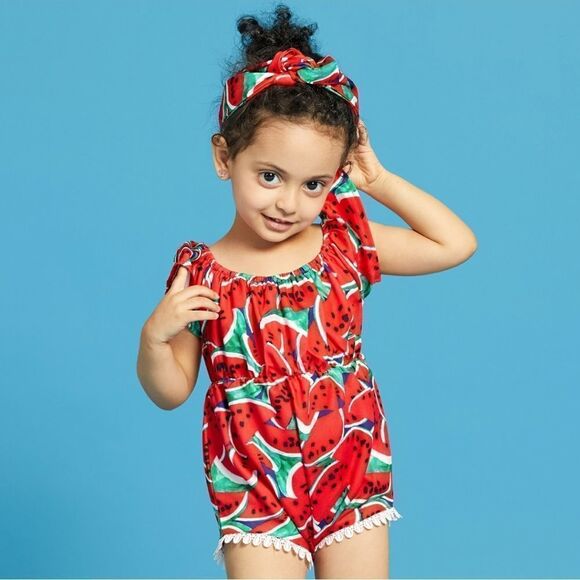 Adorable Watermelon Print Romper and Headband Set - Sz 12-18 Mos - Picture 2 of 2